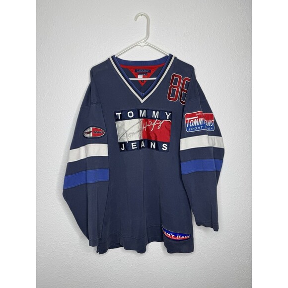 Vintage Rare Tommy Jeans Sport Edition Hockey Style Pullover Jersey Size XL Y2K - Picture 1 of 16